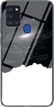 Voor Samsung Galaxy A21s Sterrenhemel Geschilderd Gehard Glas TPU Schokbestendig Beschermhoes (Kosmische Sterrenhemel)