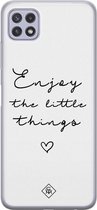 Samsung A22 5G hoesje siliconen - Enjoy life | Samsung Galaxy A22 5G case | zwart | TPU backcover transparant