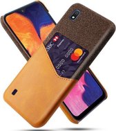 Voor Samsung Galaxy A10 Doek Textuur PC + PU lederen achterkant Schokbestendig hoesje met kaartsleuf (oranje)