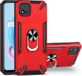 Voor Realme C20 PC + TPU-beschermhoes met 360 graden draaibare ringhouder (rood)