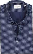 Calvin Klein slim fit overhemd - twill - blauw met wit dessin - Strijkvriendelijk - Boordmaat: 40