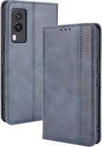 Voor vivo V21e 5G Magnetische Gesp Retro Crazy Horse Textuur Horizontale Flip Leather Case met Houder & Kaartsleuven & Fotolijst (Blauw)