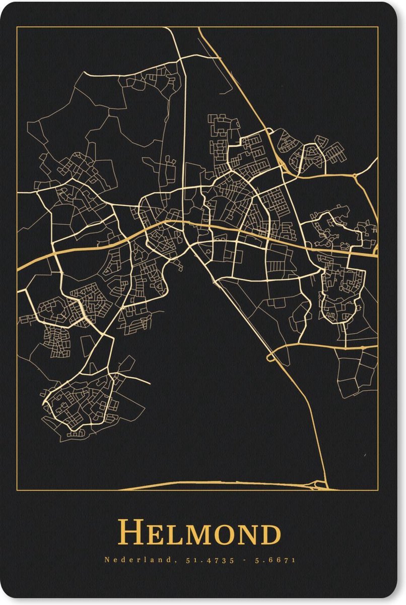 Muismat 18x27 cm - Mousepad Kaart - Helmond - Minimalisme - Goud - Zwart - Muismatten