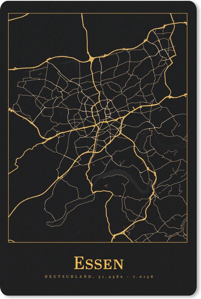 Muismat 18x27 cm - Mousepad Kaart - Essen - Goud - Zwart - Simpel - Muismatten