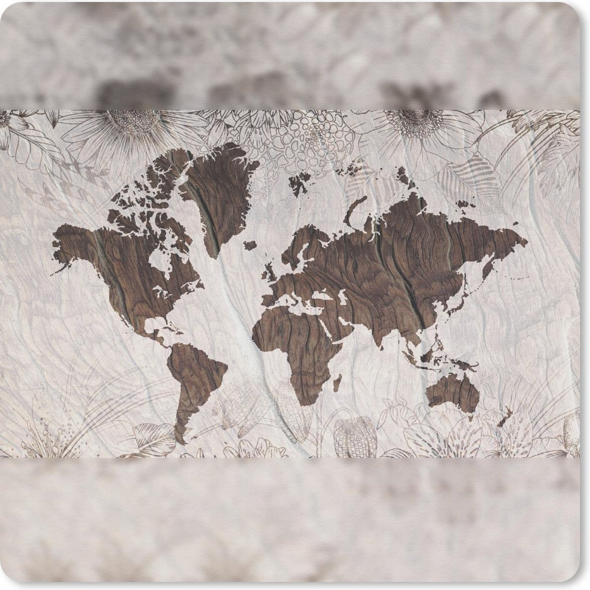 Muismat 20x20 cm - Mousepad Wereldkaart - Bruin - Bloem - Muismatten