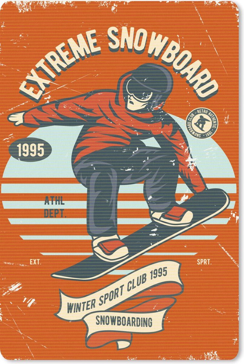 Muismat 18x27 cm - Mousepad Snowboard - Man - Retro - Muismatten