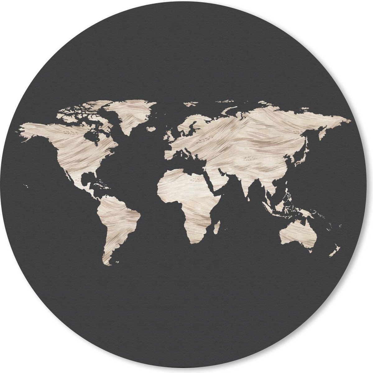Muismat rond 20x20 cm - Mousepad Wereldkaart - Zwart - Beige - Ronde muismatten
