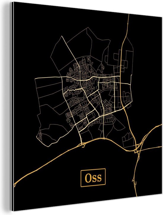 Décoration murale Métal - Peinture Aluminium Industrielle - Plan de ville - Oss - Or - Zwart - 50x50 cm - Dibond - Photo sur aluminium - Décoration murale industrielle - Pour le salon / chambre