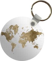 Porte-clés - Carte du Wereldkaart - Paillettes - Or - Plastique - Rond - Cadeaux à distribuer