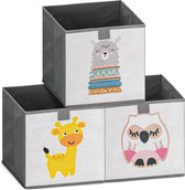 Navaris de rangement Navaris pour enfants - Set de 3 boîtes de rangement avec tirette - 28 x 28 x 28 cm - Pliables - Coffres à jouets avec motif animalier