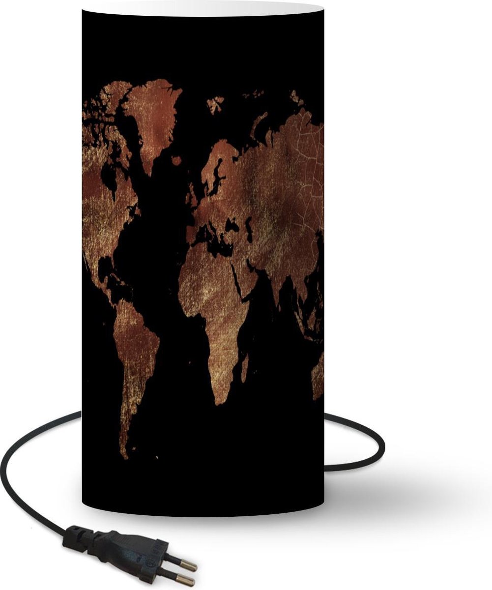 Lamp - Nachtlampje - Tafellamp slaapkamer - Wereldkaart - Rood - Goud - 54 cm hoog - Ø24.8 cm - Inclusief LED lamp