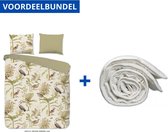 Luxe Zachte Dekbedovertrek Tweepersoons - 200x200/220cm - Inclusief 2 Kussenslopen - 100% Versterkt Katoen - Vintage Garden + Wasbaar Microfiber Dekbed - 200x200cm - Wit