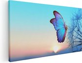 Artaza - Peinture sur toile - Papillon bleu aux pissenlits - 120 x 60 - Groot - Photo sur toile - Impression sur toile