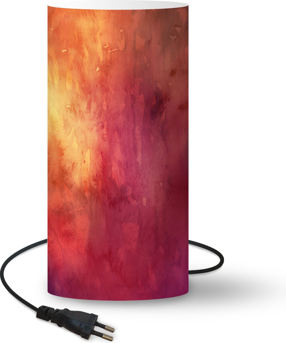 Lamp - Nachtlampje - Tafellamp slaapkamer - Waterverf - Rood - Oranje - Tint - 33 cm hoog - Ø15.9 cm - Inclusief LED lamp