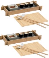 4x stuks bamboe sushi servies/serveerset voor 1 persoon 6-delig - Sushi eetset