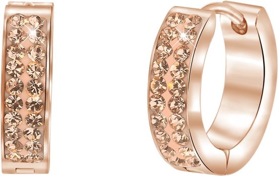 Lucardi Dames oorbellen roseplated light peach kristal - Oorbellen - Cadeau voor vrouwen - Staal - Rosékleurig