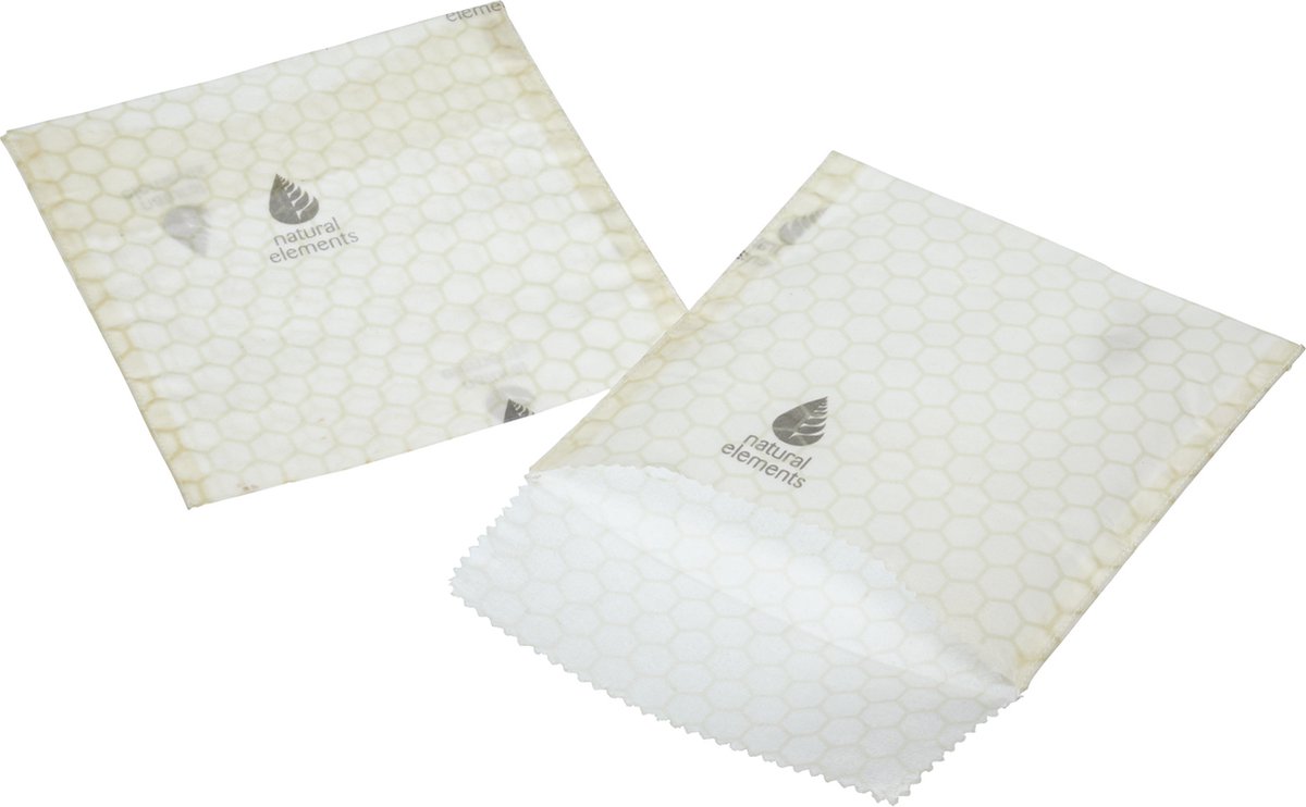 Natural Elements Eco-vriendelijke set van 2 herbruikbare biologische bijenwas boterhamzakjes
