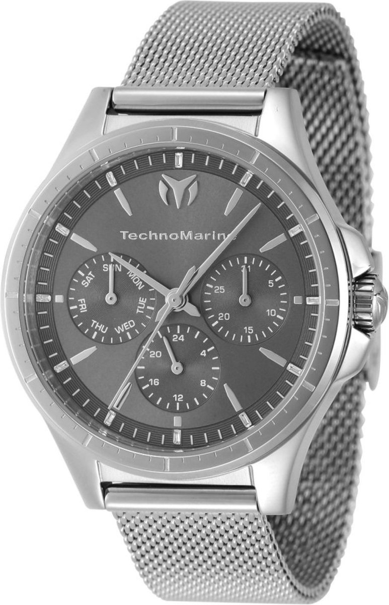 TechnoMarine MoonSun TM-822048 Dames Horloge - Waterdicht - Analoog - Quartz Uurwerk - Roestvrij Staal met grijze Wijzerplaat - 36mm