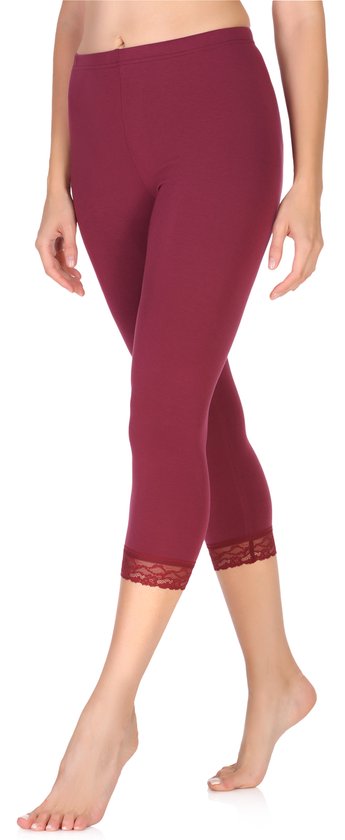 Merry Style MS-MS10-290-LE Dames Capri Leggings - Sport - Vrijetijdsbroek - 3/4 Lengte met Kant - Viscose - Sporbroek - Yogabroek - Wijnrood - S