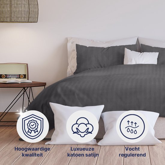 Ten Cate Hotel Dekbedovertrek - Dekbedovertrek 200 x 200 tweepersoons - Dekbedovertrekken - Dekbedovertrek 200x220 - Satijn - Antraciet van Merkloos — afbeelding 3