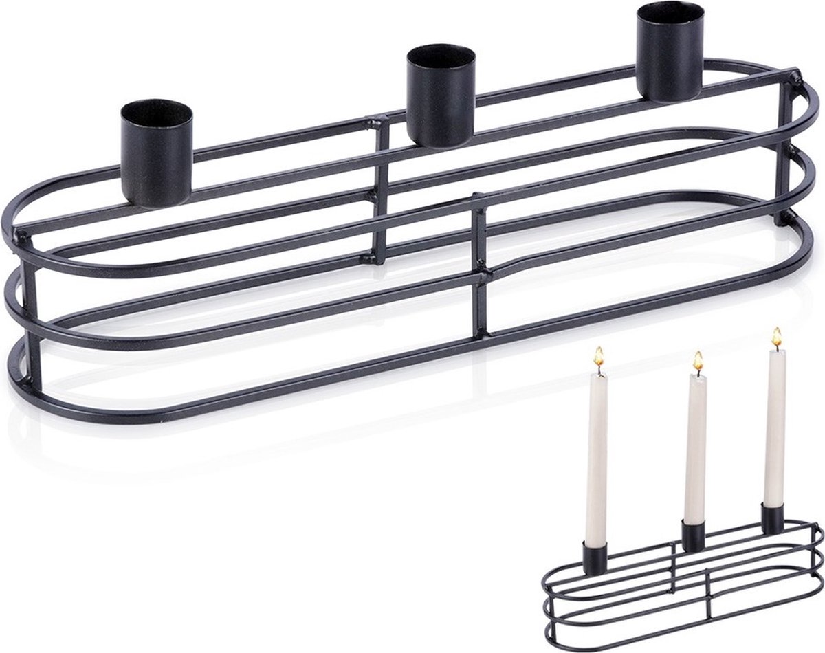 Kandelaar Metaal Zwart voor 3 Kaarsen 29,5x8,5x9,5 cm - Kaarsen - Kaarsenstandaard - Kaarsenhouder - Decoratie
