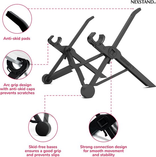 Nexstand K2 laptop standaard - Zwart - Ergonomisch werken -  Verstelbaar in 8 standen - Makkelijk opvouwbaar