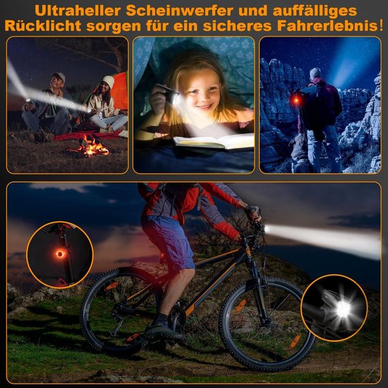 LED Fahrradlicht Set 100 LUX, StVZO Zugelassen Fahrradbeleuchtung, USB Aufladbar Fahrradlampe, IPX4 Wasserdicht Fahrrad Licht mit Frontlichter und Rücklicht, Fahrradlichter mit Batterieanzeige