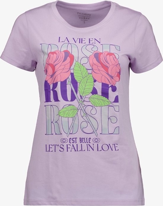 TwoDay dames T-shirt paars met rozen