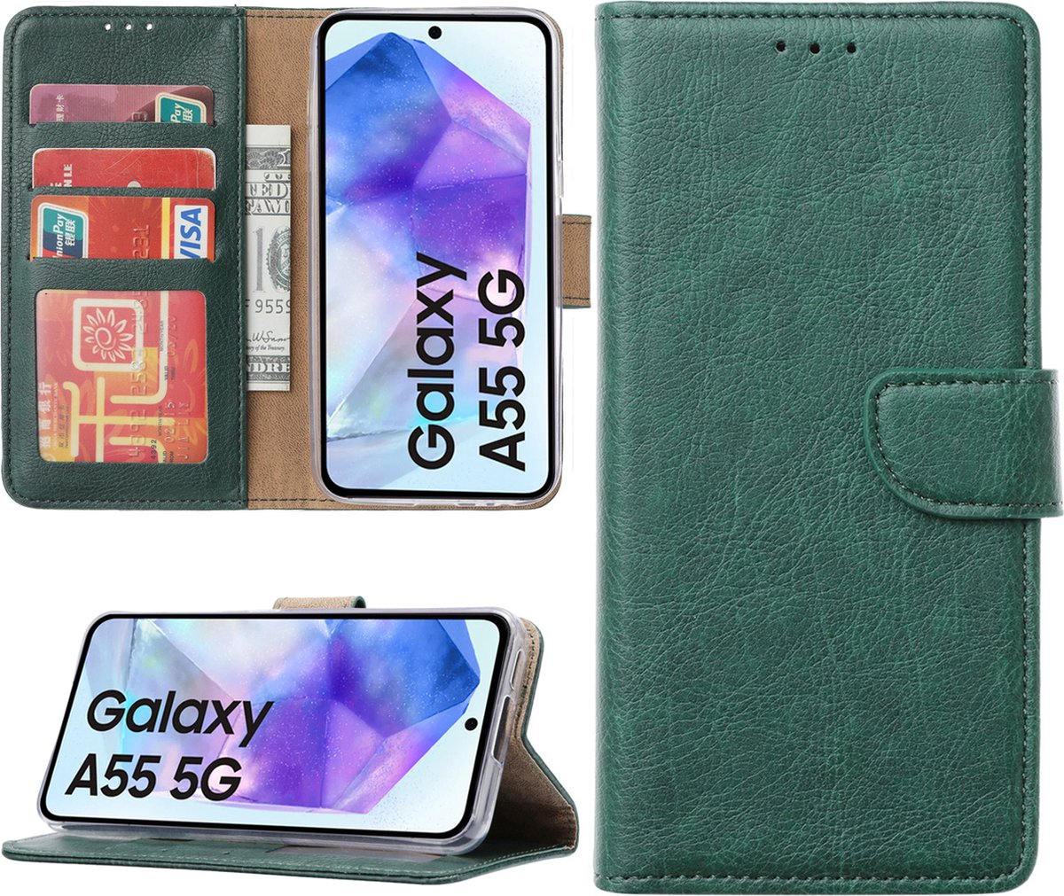 Hoesje geschikt voor Samsung Galaxy A55 bookcase met pasjeshouder - Groen
