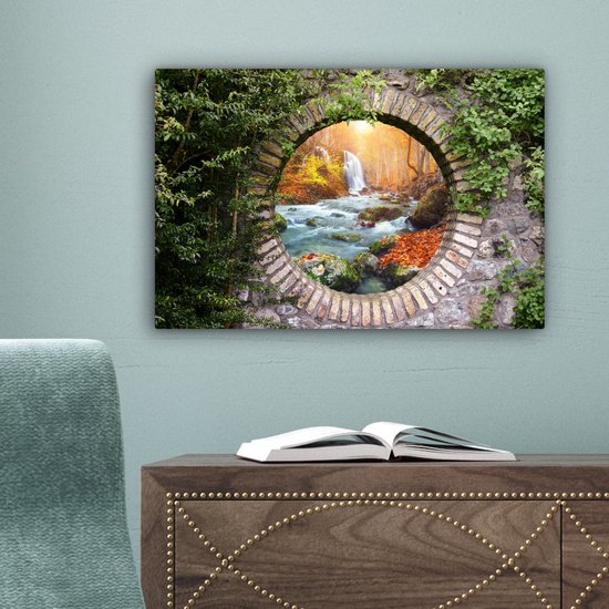 Tableau sur toile Automne - Cascade - Nature - Vue - 30x20 cm - Décoration murale