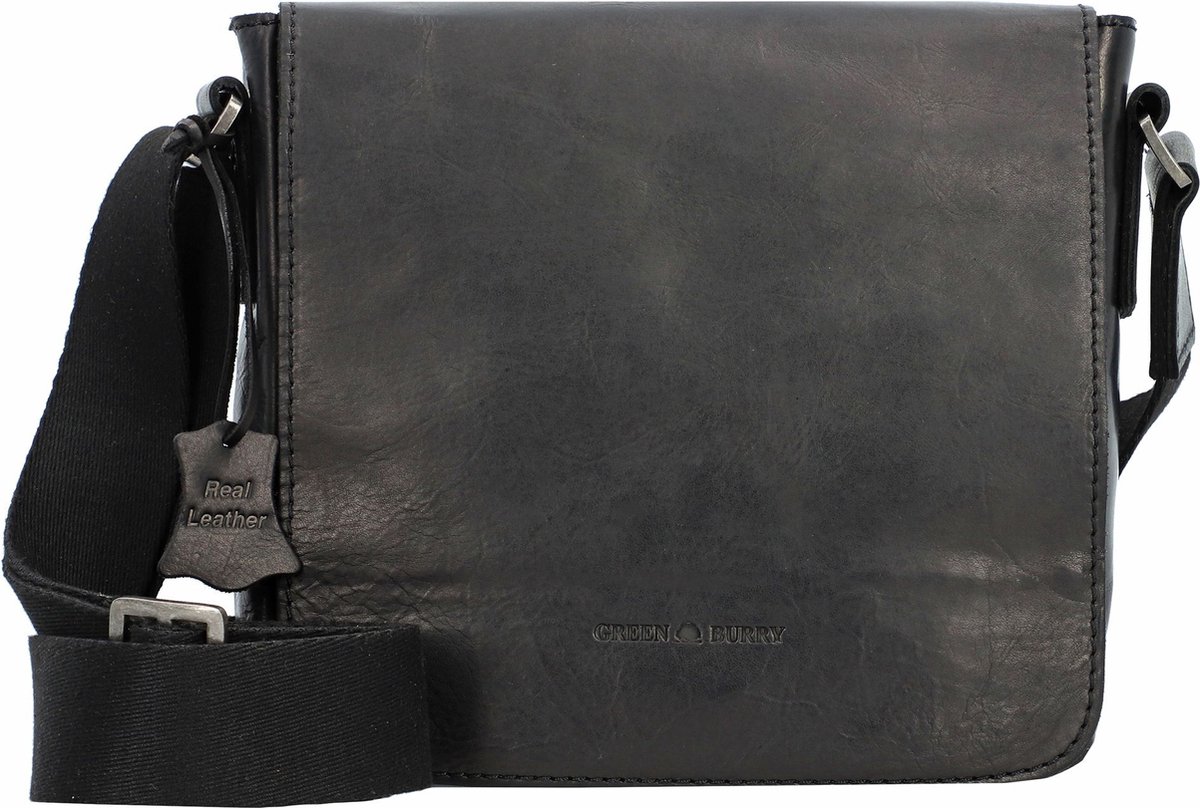 Greenburry Pure Black Schoudertas Leer 20 cm - Jongens - black