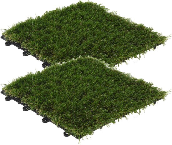 Foto: Pro garden tuintegel terrastegels 12x stuks groen kunstgras 30 x 30 cm vlonder vloertegels klikbaar