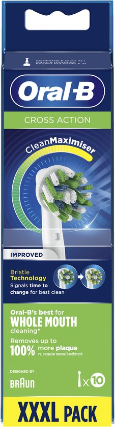 Oral-B CrossAction opzetborstels met CleanMaximiser technologie. Verpakking van 10 stuks.