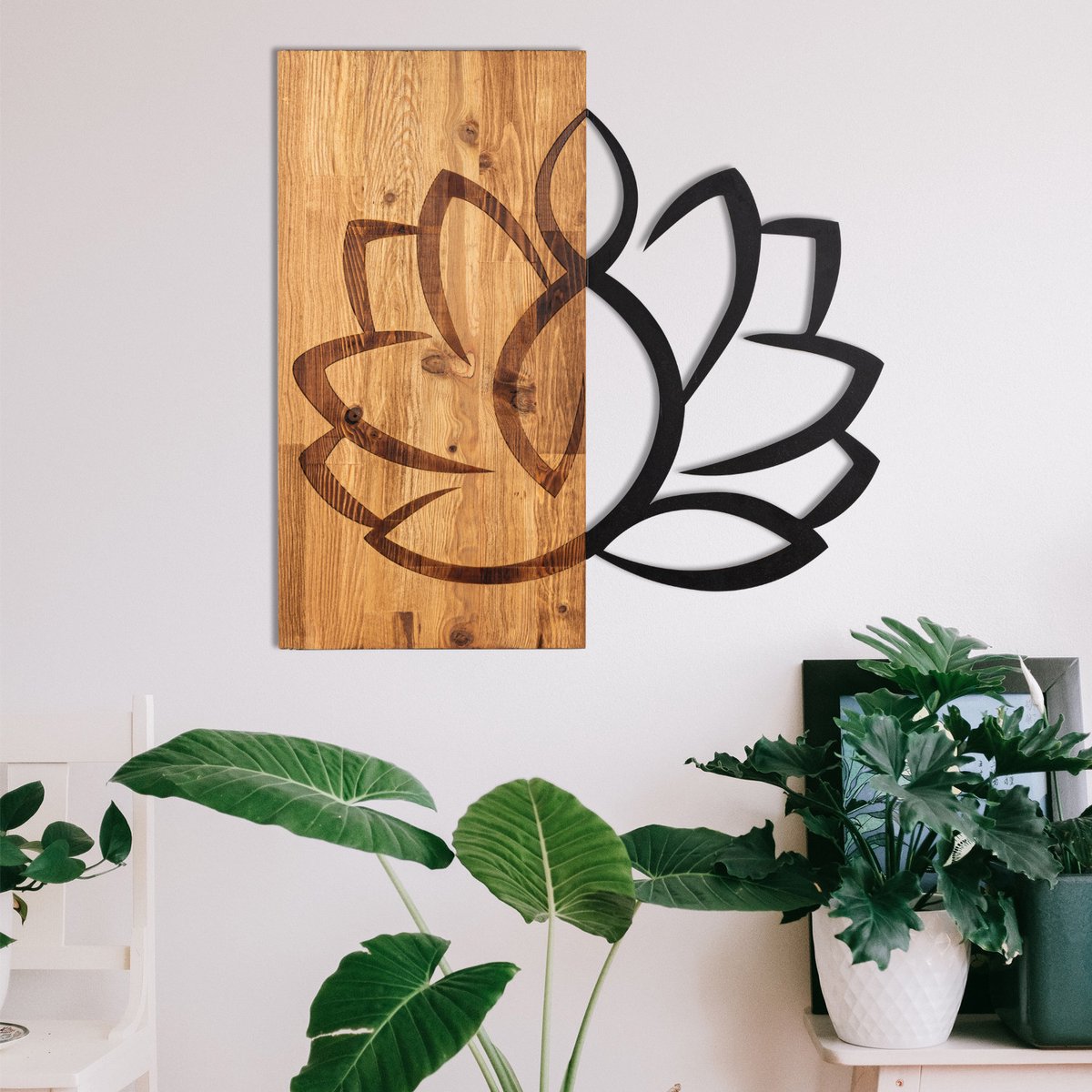 Enzo Decoratief Houten Wandaccessoire | Houten Lijst | 58 X 58 Cm - Emob - Wooden_wall_decor - Zwart - Hout; Metaal