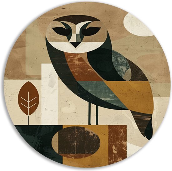 Cercle mural hibou - Cercles muraux animaux - Échelle murale lune - Tableau campagne - Tableau Dibond - Cercle mural art aluminium 50x50 cm