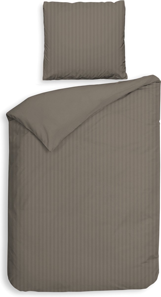 Heckettlane Dekbedovertrek Banda - Bedlinnen met Strepen - 135x200 - Taupe - Dekbedhoes van 100% Katoen-Satijn