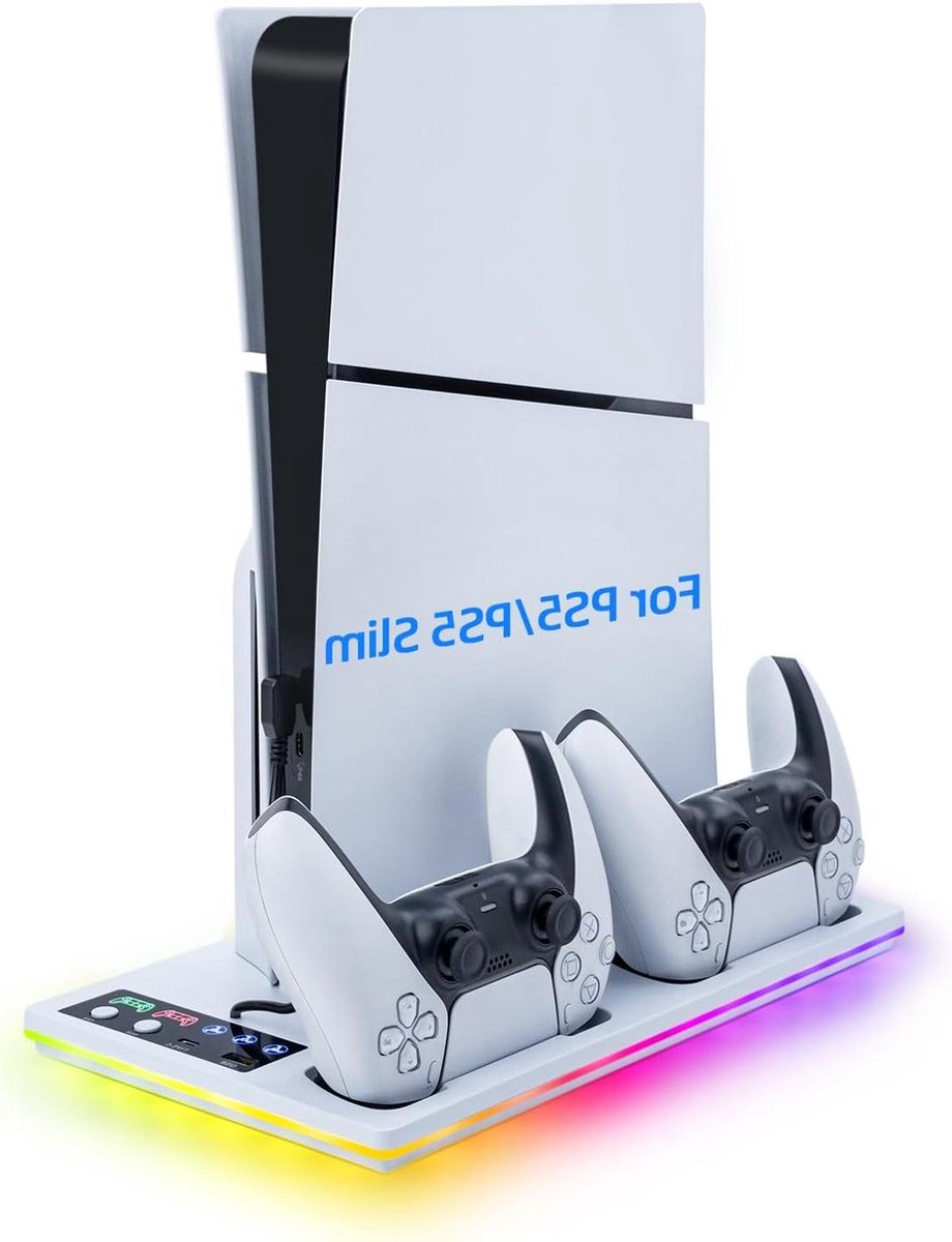 PS5 PS5 Slim Charging Station Cooling Fan RGB Light Stand-Base Data Transfer-White