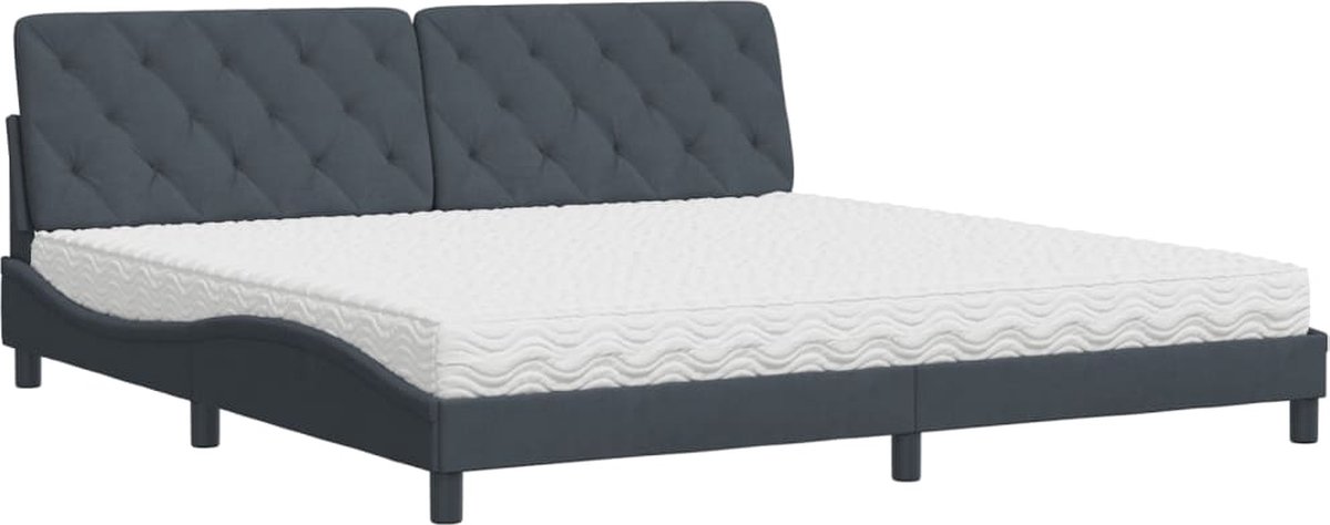 vidaXL - Bed - met - matras - fluweel - donkergrijs - 200x200 - cm