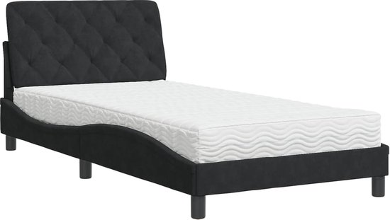 vidaXL - Bed - met - matras - fluweel - zwart - 100x200 - cm