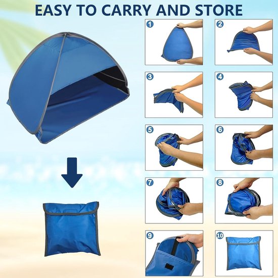 Beach Sun Shelters - Pop Up Sunshade Tent for Anti-UV Windproof Camping Picnic - Small Dogs Cats and Other Small Pets Blue Beach Tent van Merkloos — afbeelding 3