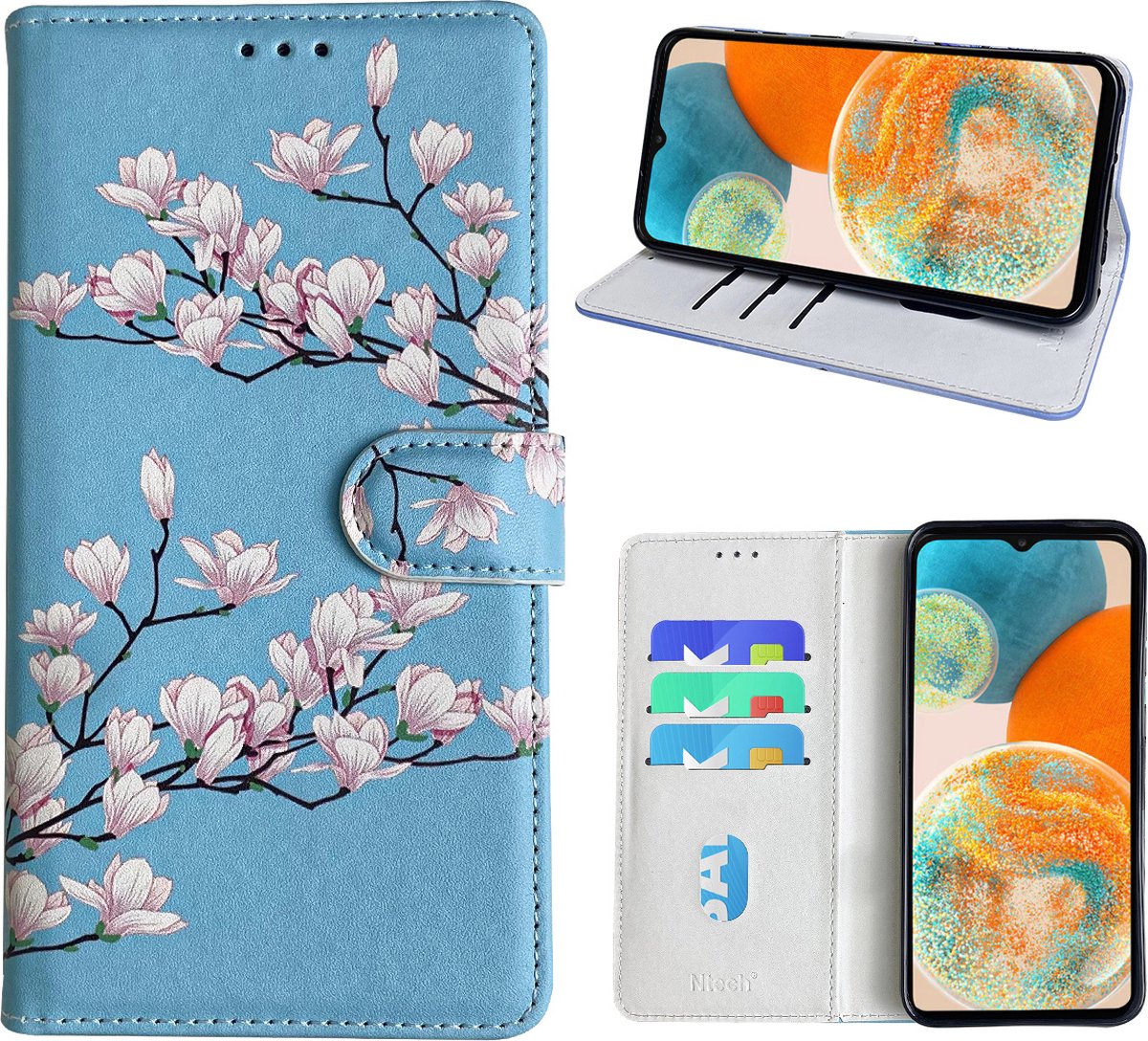 Hoesje geschikt voor Samsung Galaxy A23 Bookcase met blossom bloemen print