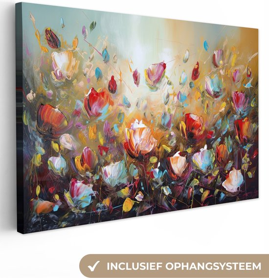 Foto: Canvas schilderij bloemen olieverf 120x80 kamer decoratie accessoires kunst schilderijen woonkamer wanddecoratie slaapkamer muurdecoratie keuken wall decoration wanddoek interieur binnen woondecoratie huis woonaccessoires