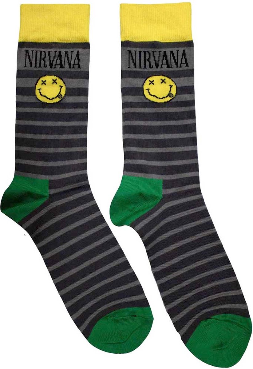 Nirvana - Happy Face & Logo Stripes Sokken - EU 39-45 - Grijs