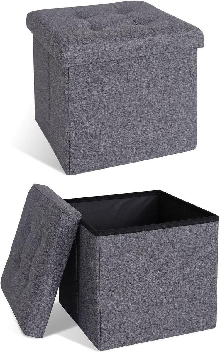 Opvouwbare kruk - max 300 kg linnen - 38x38x38 cm - grijs Kruk met opbergruimte