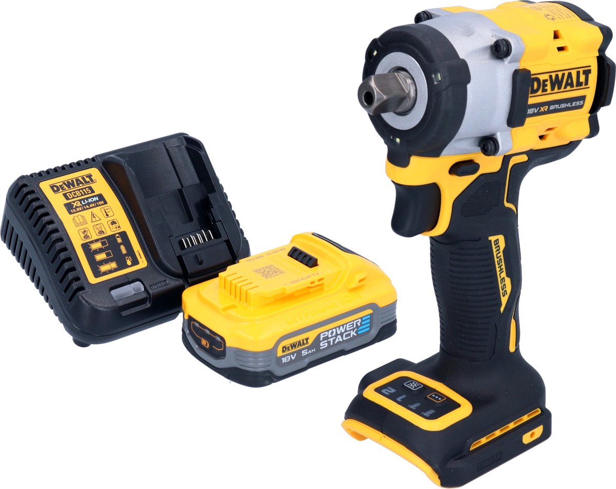 DeWalt DCF 922 H1 accu slagmoersleutel 18 V 406 Nm 1/2" borstelloos + 1x Powerstack accu 5.0 Ah + lader