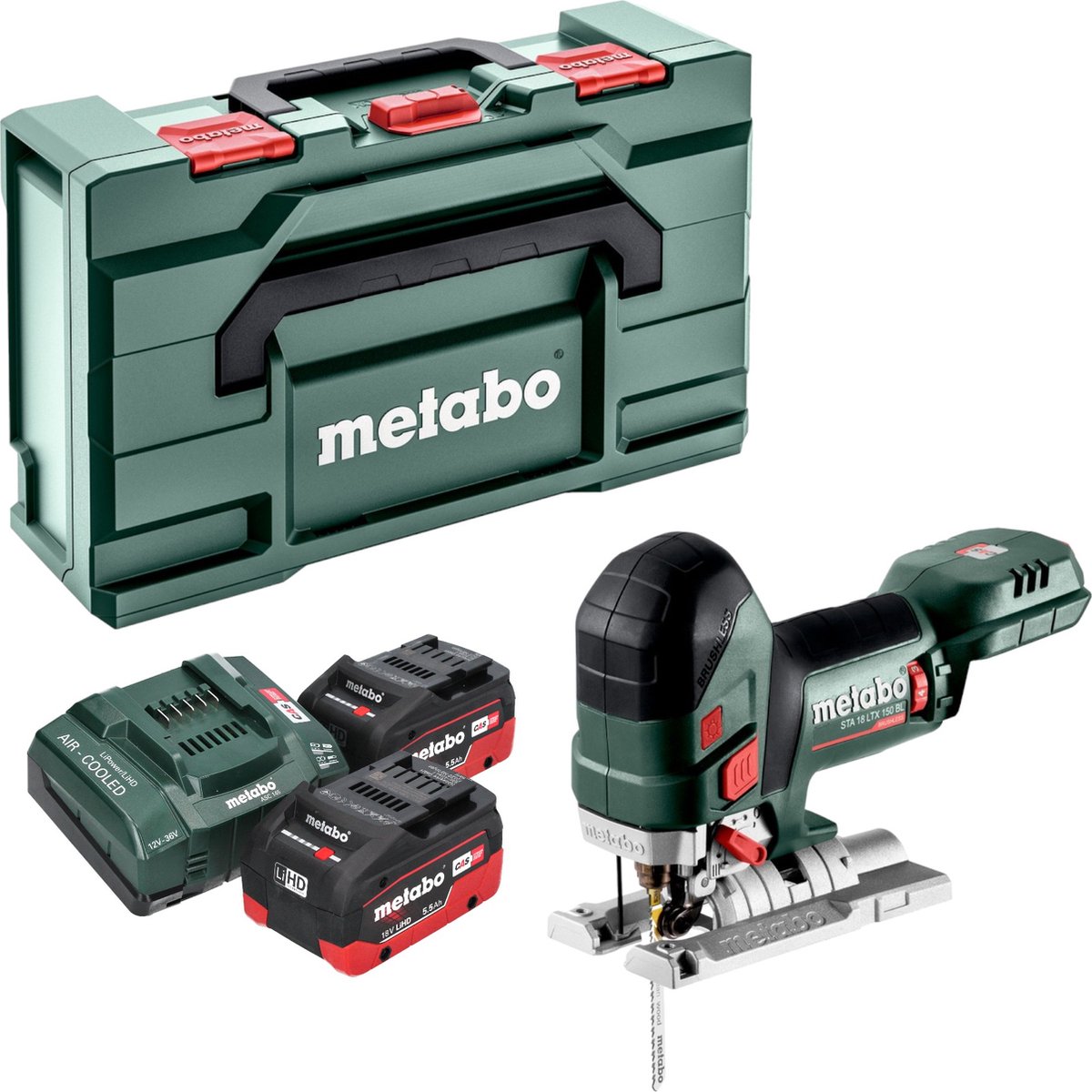 Metabo STA 18 LTX 150 BL accu-decoupeerzaag 18 V 150 mm borstelloos + 2x LiHD-accu 5,5 Ah + oplader + Metabox
