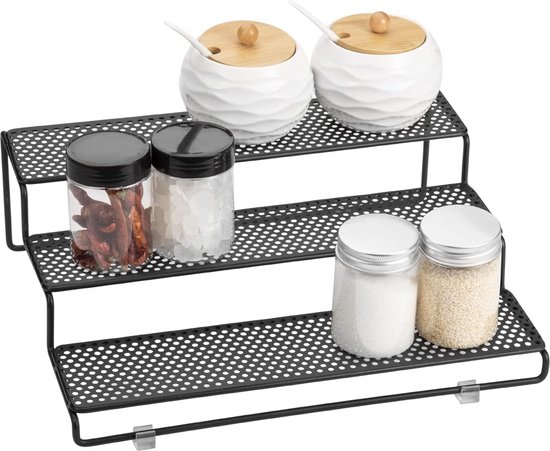 UISEBRT Kruidenrek, metaal, 4 etages, kruidenorganizer, staand keukenrek met afneembare haak, kruidenopslag, organizer voor thuis, keuken, werkblad