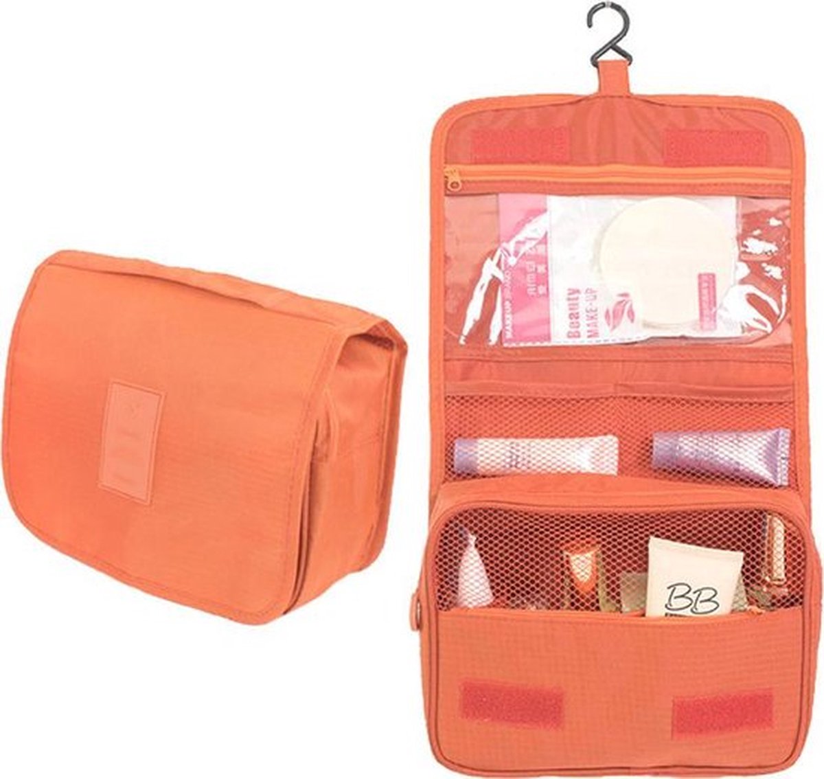 SY Goods - Toilettas Oranje – Ophangbaar met Haak – Reis Travel Etui – Make Up Bag – Organizer voor Toiletartikelen