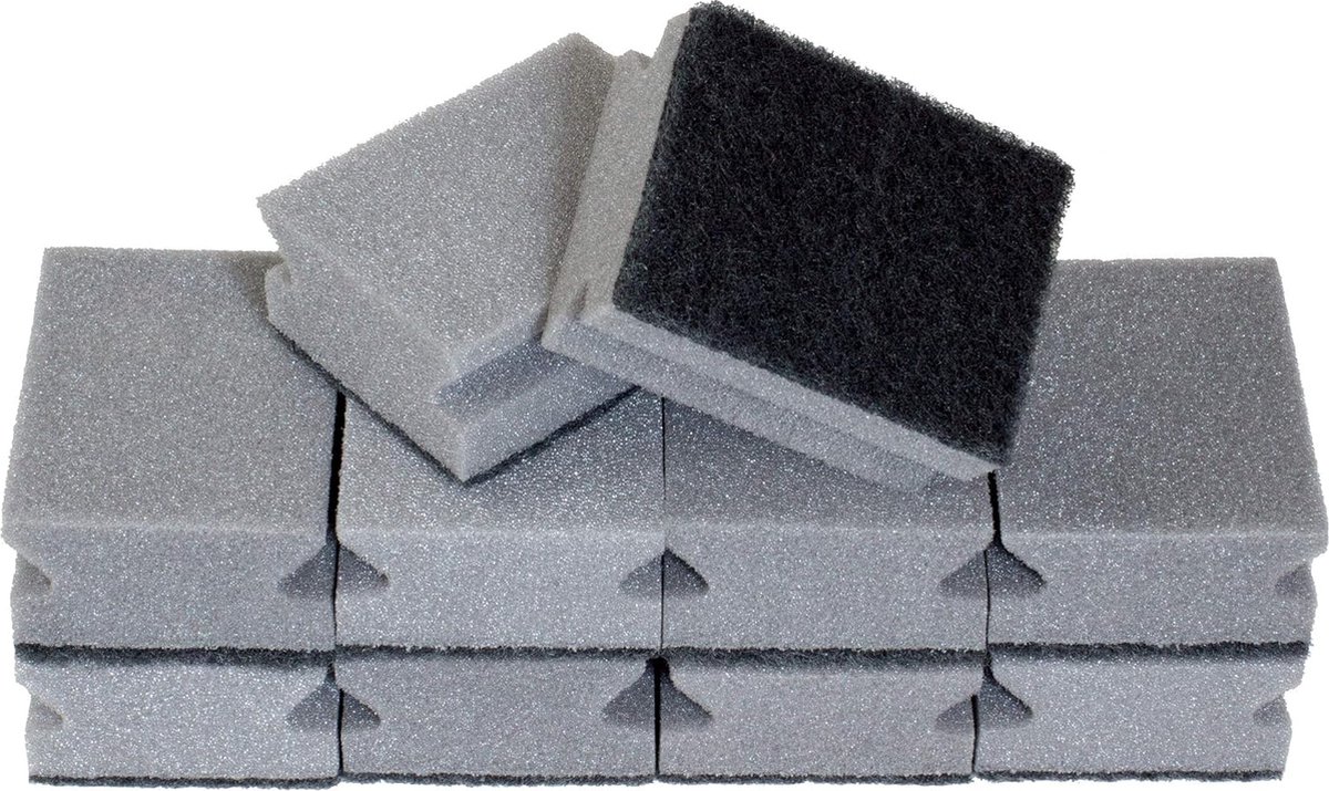 10 stuks pannenreinigers Premium, spoelspons voor hardnekkig vuil, spons met schuurmiddel, 9 x 7 x 4 cm zwart/grijs