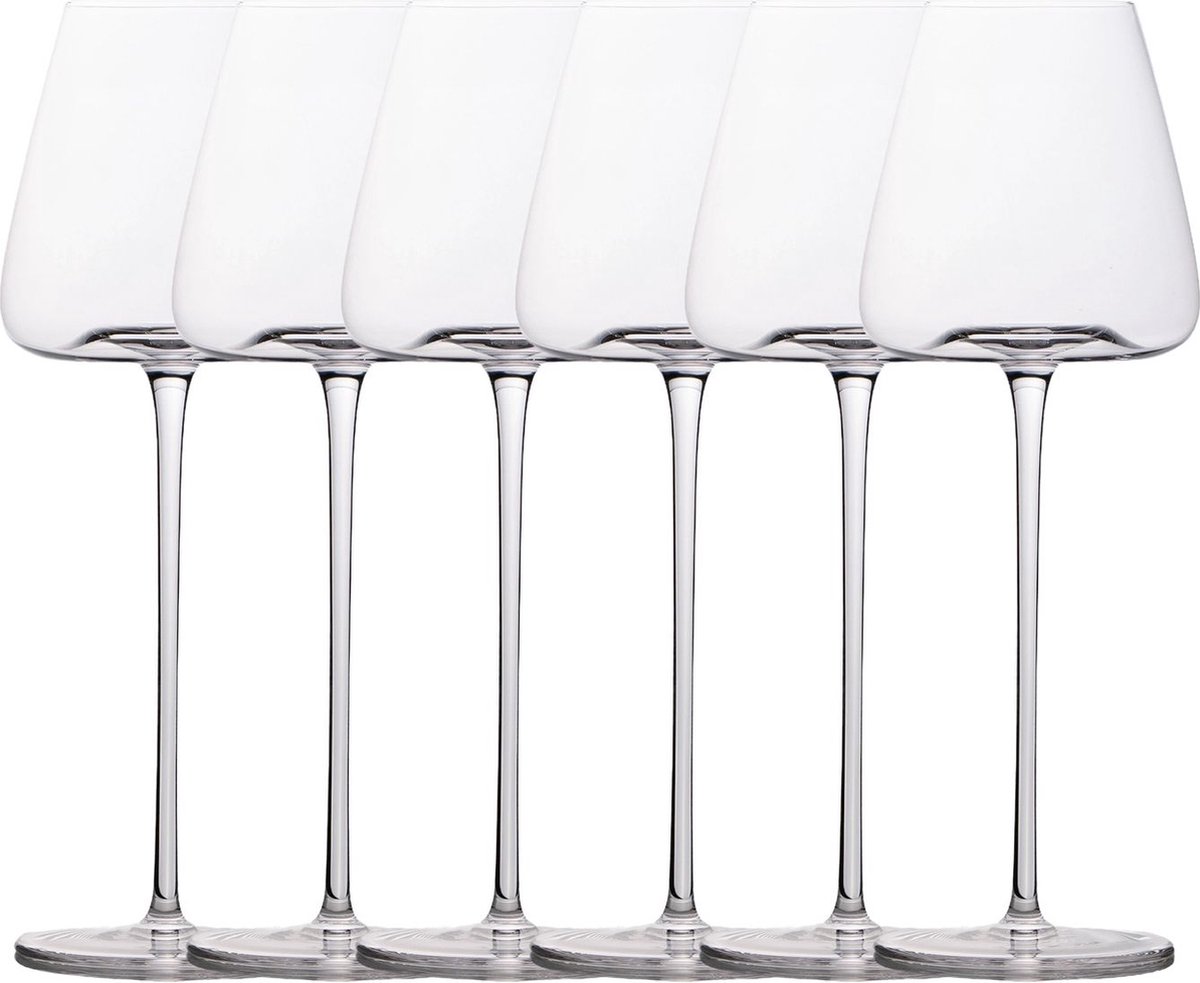 Intirilife 6x Wijnglas met modern design - 500 ml inhoud - Rode wijn Witte wijnglas, kelk, vaatwasmachinebestendig, kristalglas, schokbestendig